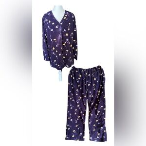Cherokee Purple & Yellow PJs w/ Long Sleeve Button Down & Elastic Waist Pants XL